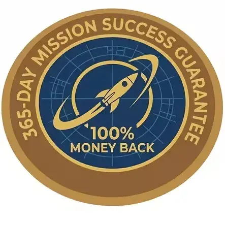 RhythmONE 365 day money back guarantee badge